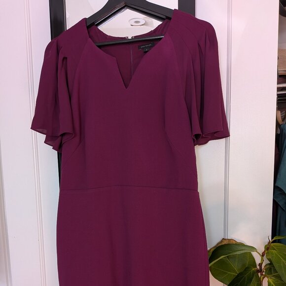 Ann Taylor Pleated Sleeve Sheath Dress in Crisp Plum - Picture 1 of 4